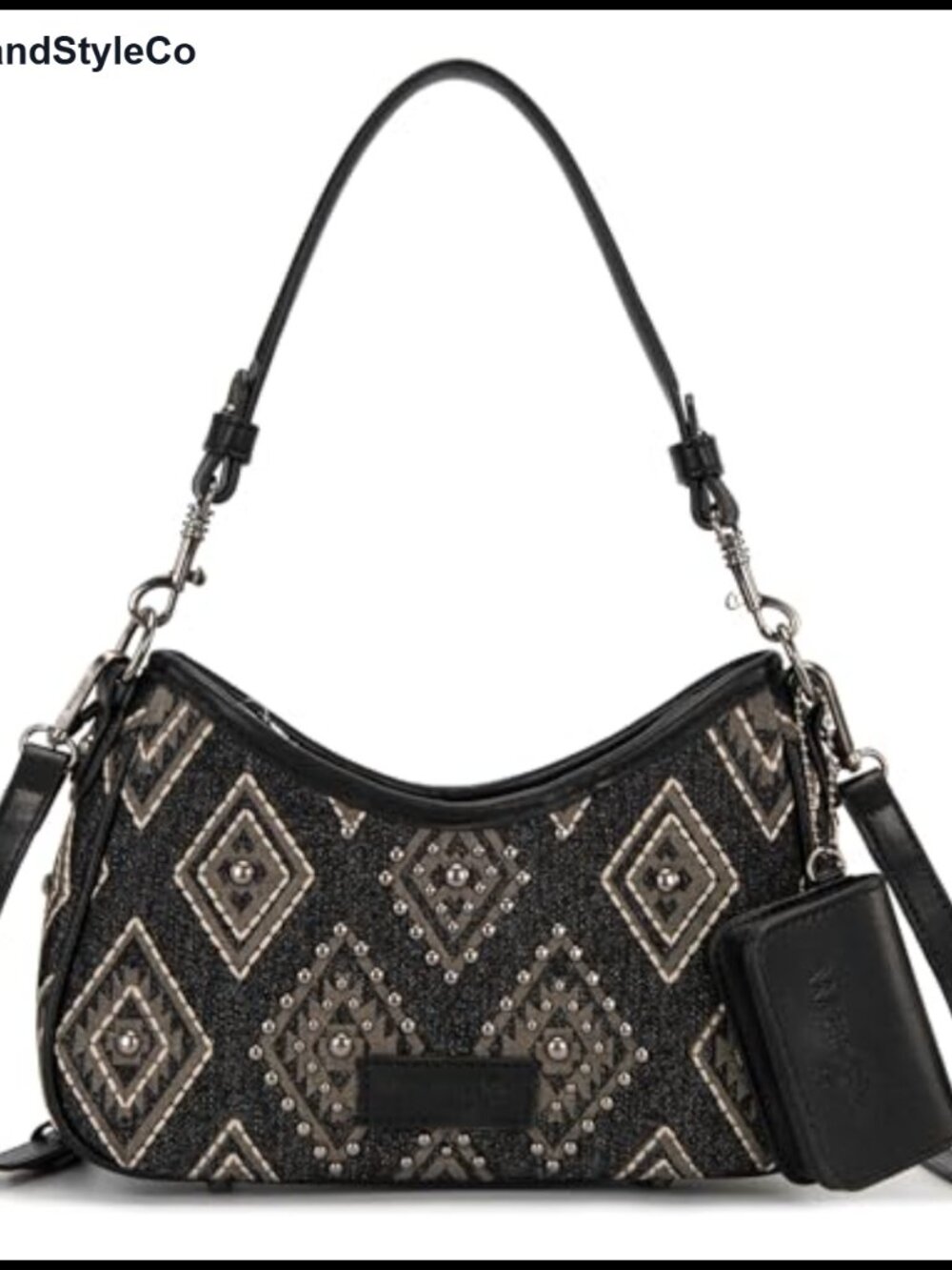 Denim Canvas Hobo Shoulder Bag Detachable Mini Pouch Aztec Western